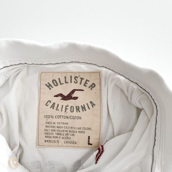 Hollister Mens Polo Shirt Huntington Beach Print Collared White Large - Picture 3 of 5
